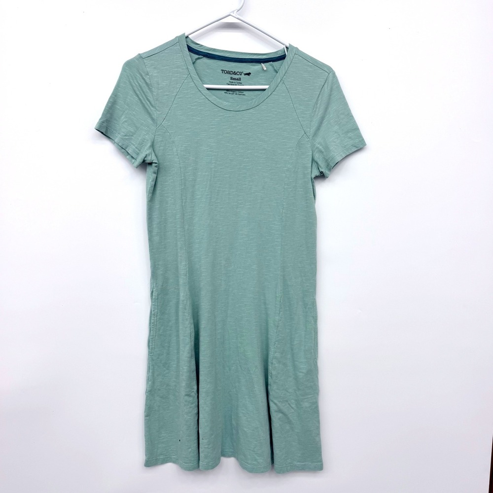Toad&Co T-Shirt Dress Women Small Green Organic Cotton Tencel Spandex Pockets